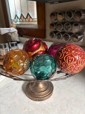 Bed Bath & Beyond Decorative Glass Accent Orbs - Red, Gold, Green, Amber, Pink